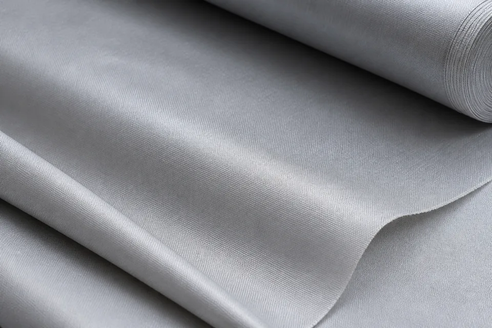 Silver-grey lightweight calendered polyester fabric