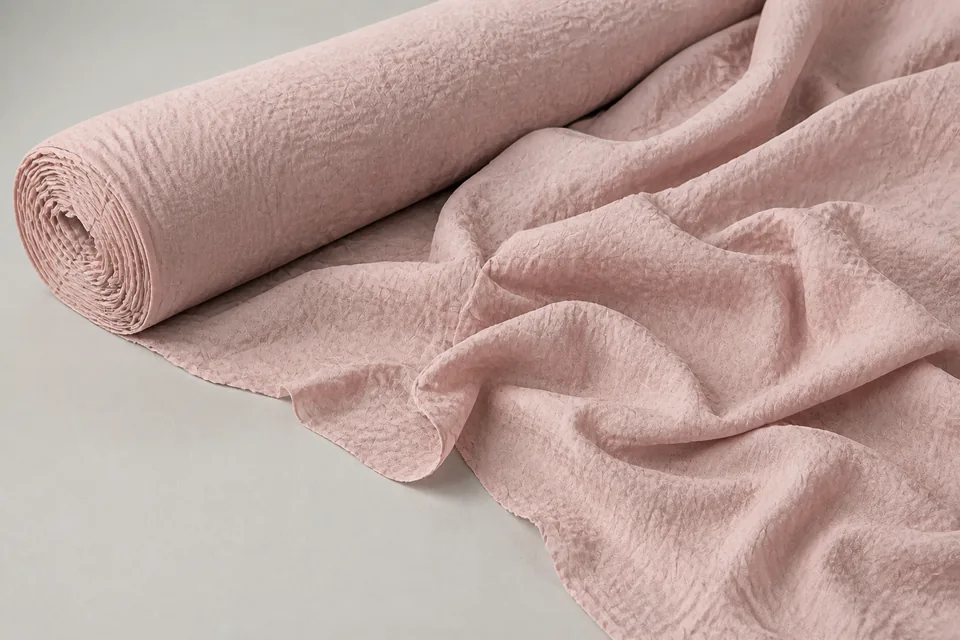 Washed natural-crinkle brushed polyester fabric roll