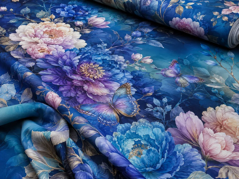 5D botanical butterfly microfiber digitally printed brushed polyester fabric