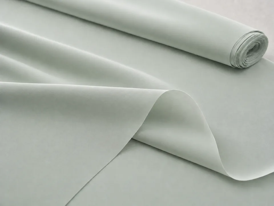 Pale-eucalyptus lightweight microfiber peach-skin polyester fabric