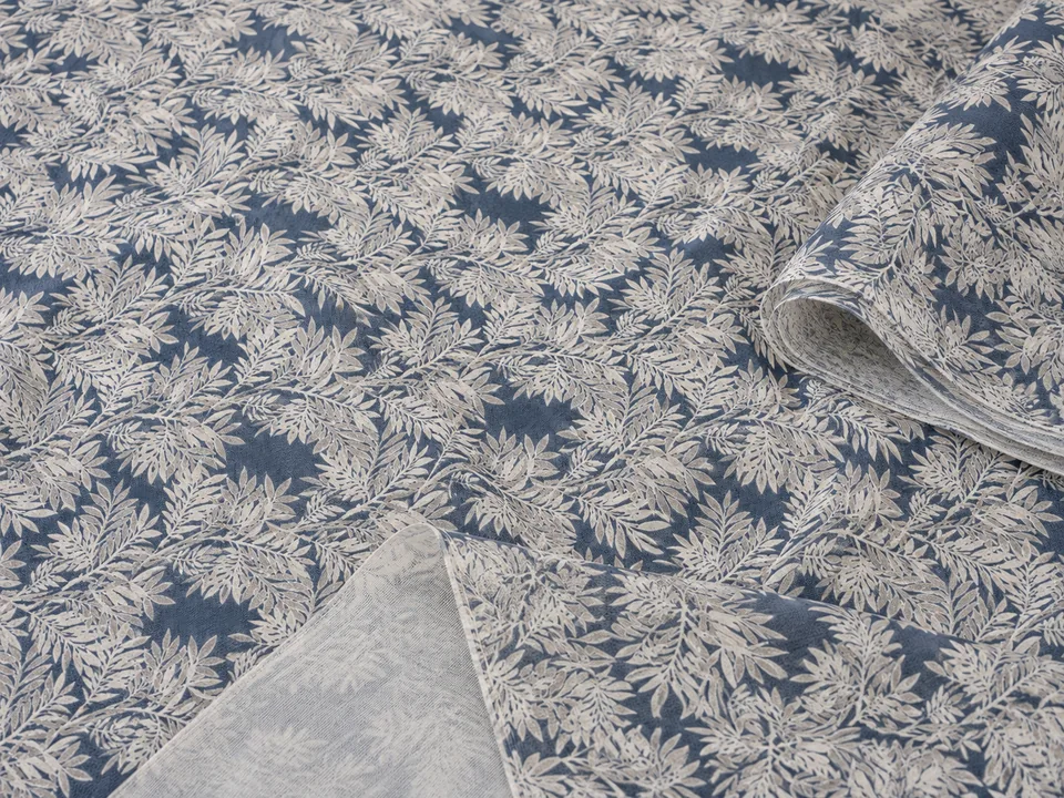 Y12440-5 slate-blue leafy pigment-printed brushed polyester fabric