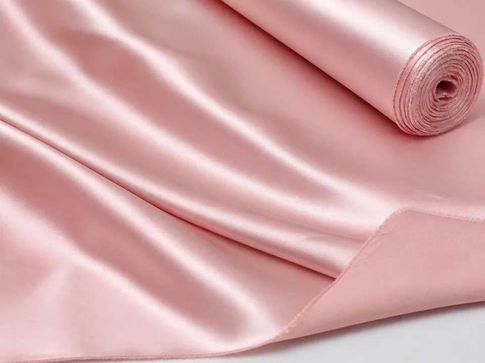 Pearl-rose lightweight polyester satin fabric