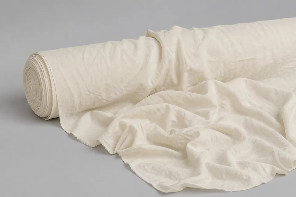 Soft drape of lightweight washed solid-dyed brushed polyester fabric