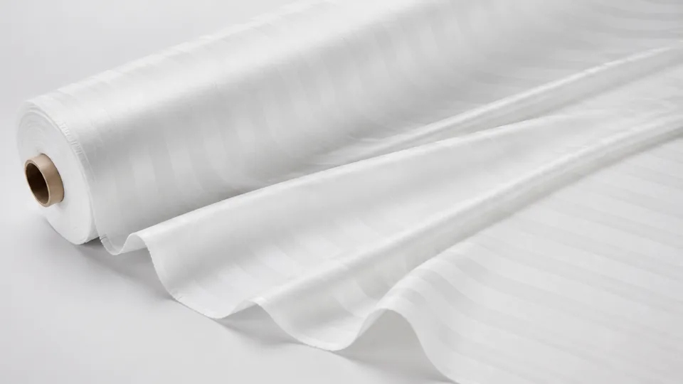 Polyester fabric roll with tonal lustrous woven stripes