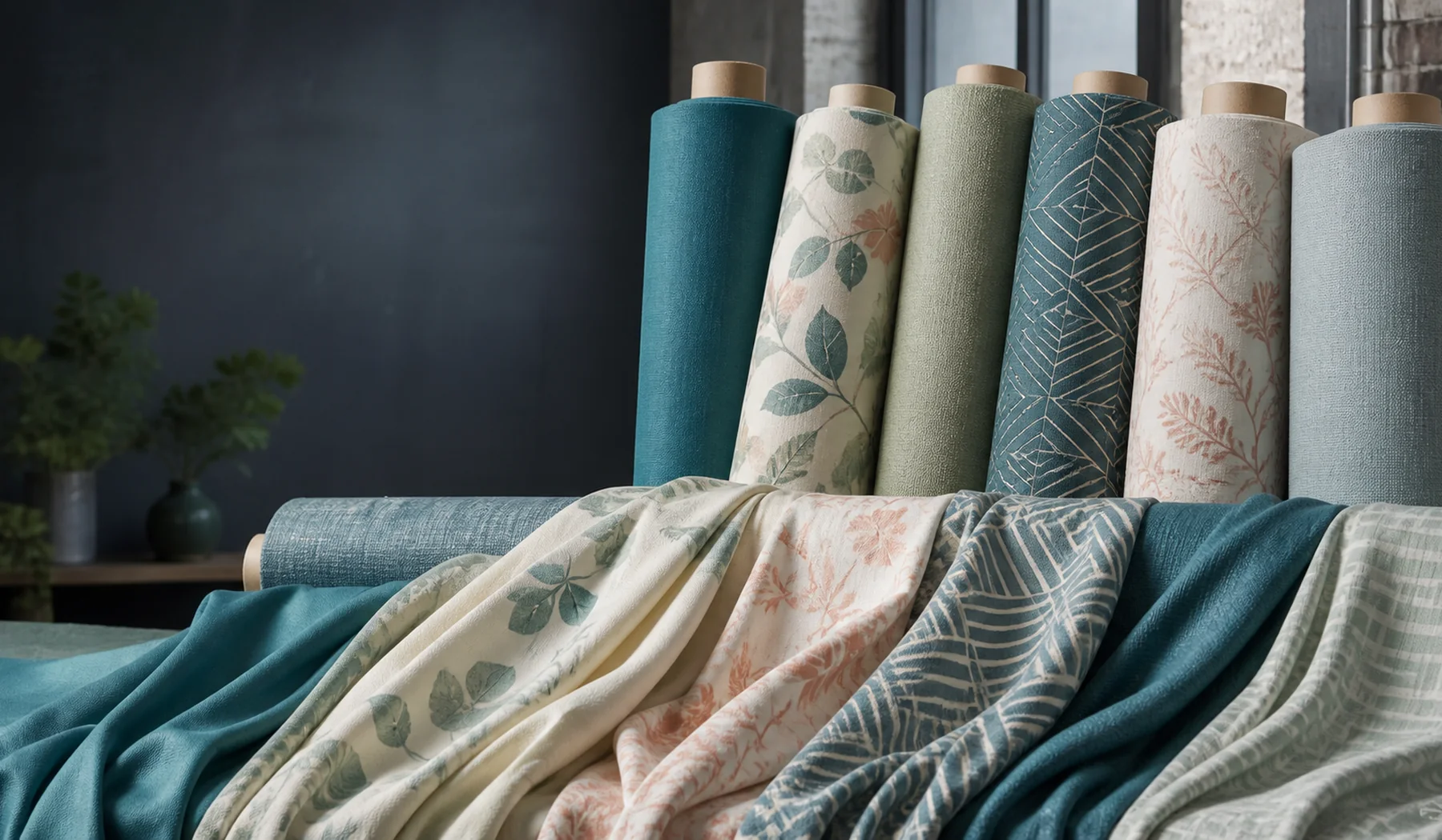 Illustrative display of polyester bedding fabrics