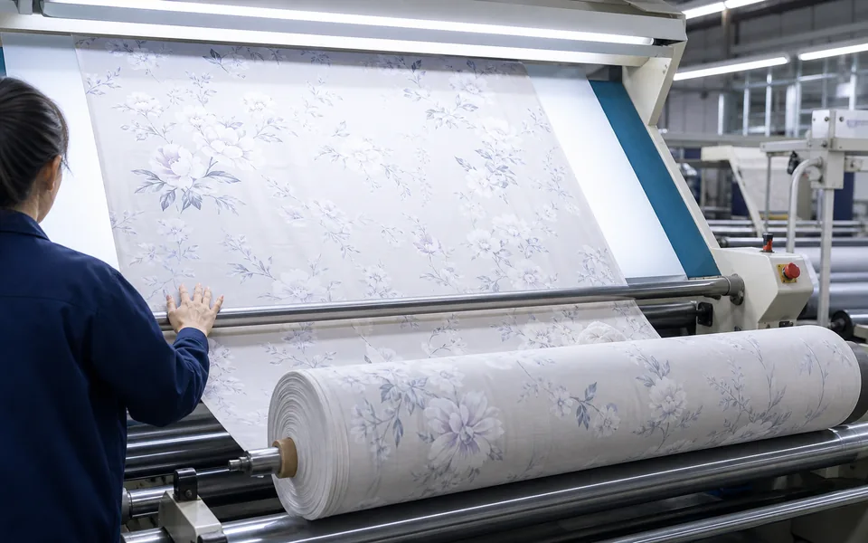 Finished polyester fabric inspection and orderly rolling