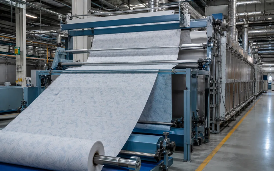 Wide polyester home-textile fabric on a stenter finishing line